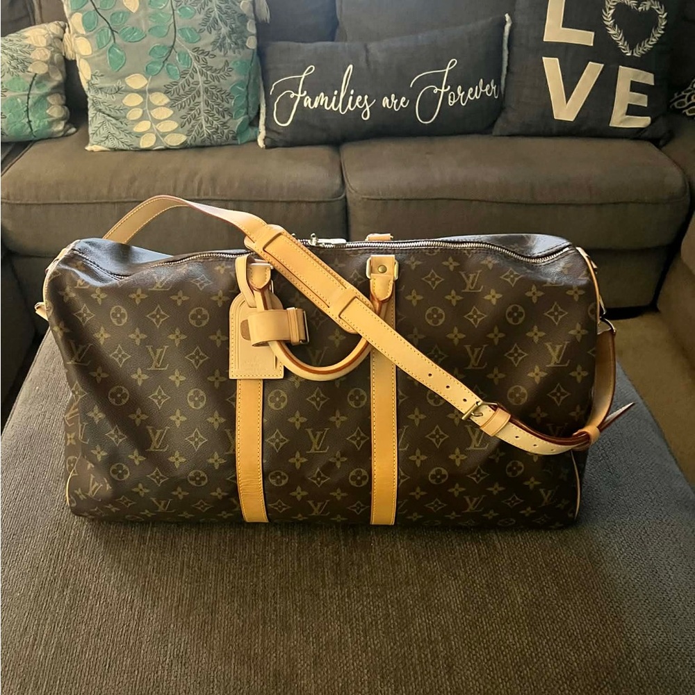 Louis Vuitton Monogram Duffel Bag with Beige Straps